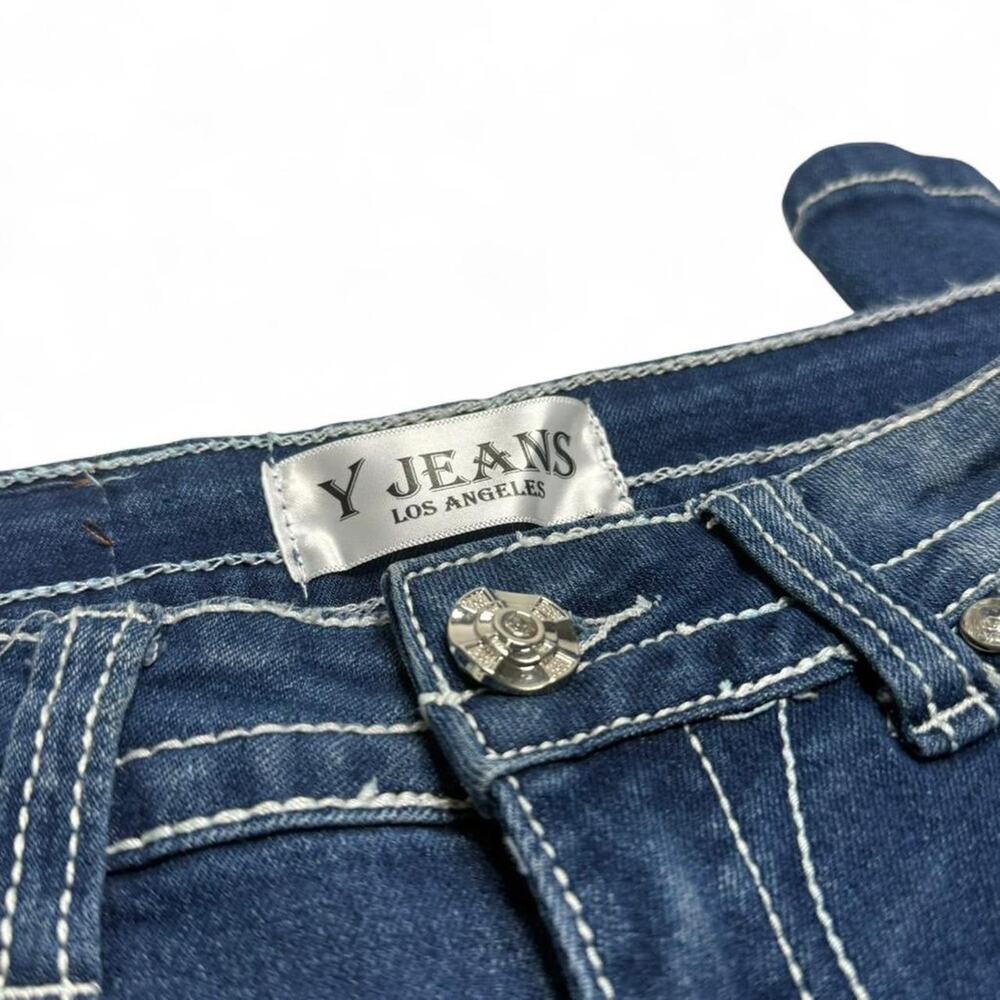 Y Jeans Los Angeles blue bootcut embellished Y2K 2000s jeans stitching size 7/8 - Picture 5 of 8